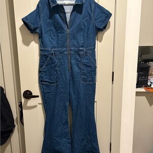 Ava & Viv Blue Utility Jumpsuit with Fitted Waist